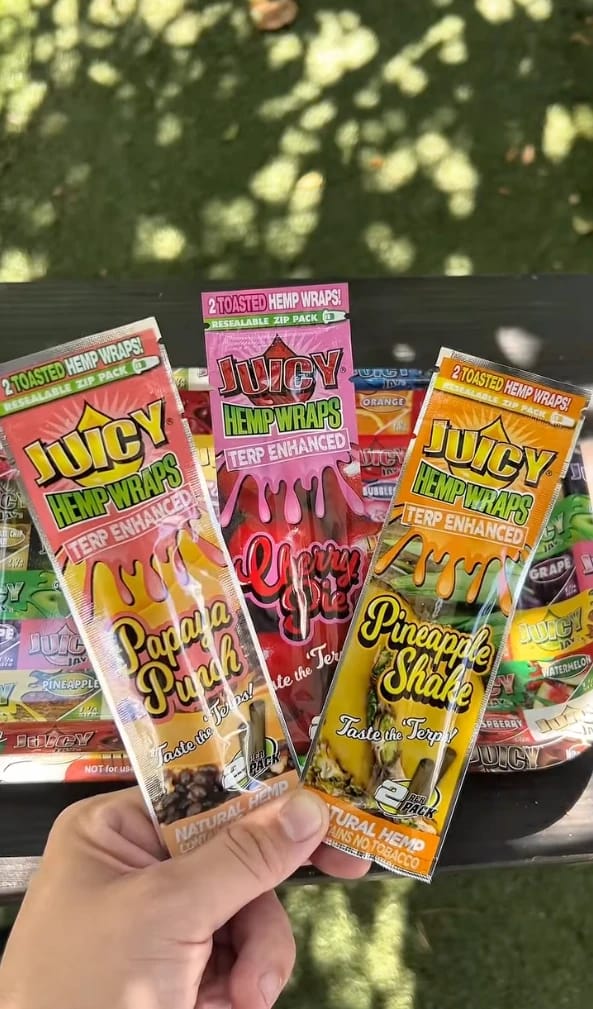 Juicy Jay's hemp wraps in Papaya Punch, Cherry Pie and Pineapple Shake